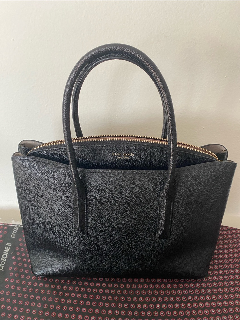 kate spade Black Pebbled Leather Tote with Gold Zip